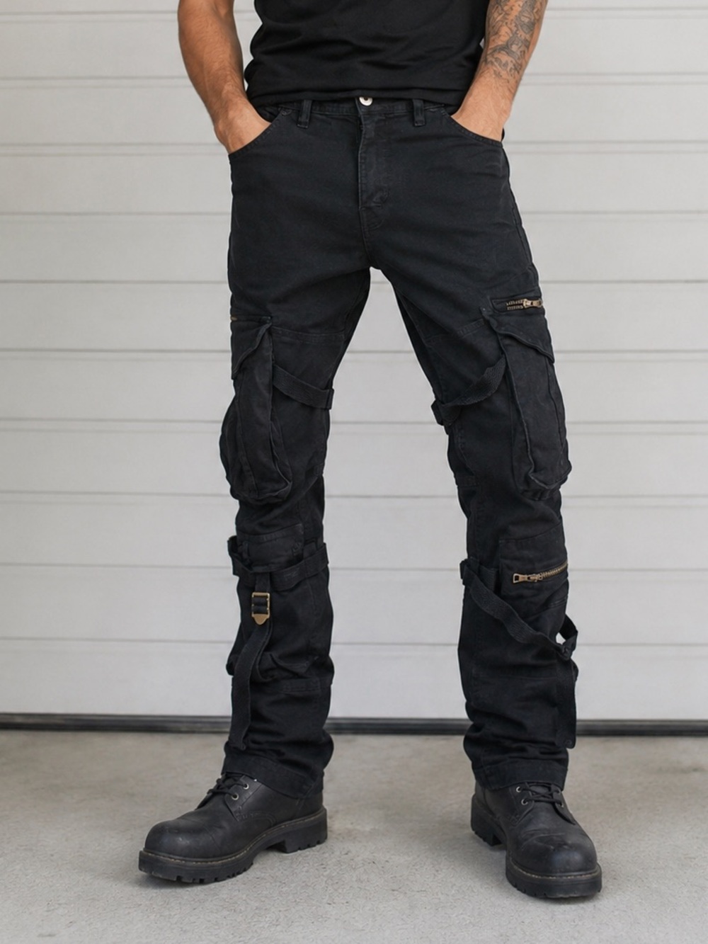 Blind Trust Black Techwear Cargo Pants Men’s 30x32 Utility Strap Zipper Moto